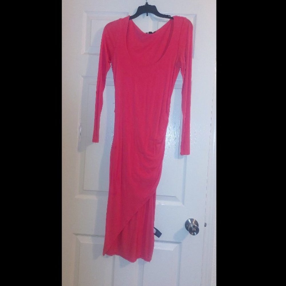 Bebe pink draped midi dress Long Sleeve Coral Pink